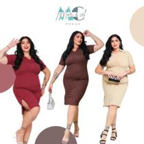 Kit 3 vestidos sortidos decote quadrado plus size canelado Kit 3 vestidos sortidos decote quadrado plus size canelado