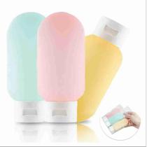 Kit 3 Viagem Frascos Shampoo Perfume Cosméticos Sabonete Liquido Creme Condicionador 60ml Coloridos Sortidos