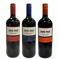 Kit 3 Vinho Cabernet, Merlot e Carmenere Chileno 1L Carta Vieja