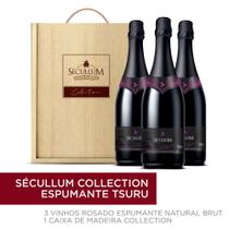 Kit 3 Vinhos Sécullum Rosé Espumante TSURU + 1 Caixa de Madeira Sécullum Collection