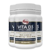 Kit 3 Vita D3 C Zinco Vitafor 30 Cápsulas