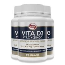 Kit 3 Vita D3 C Zinco Vitafor 60 Cápsulas
