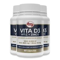 Kit 3 Vita D3 + C + Zinco Vitafor 60 Cápsulas
