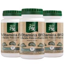 Kit 3 Vitamina B12 + Ácido Fólico + Ferro (Produto Vegano) 60 Cápsulas 500mg - Nature Veg