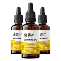 Kit 3 Vitamina B12 em Gotas Ocean Drop 30ml Sabor Morango