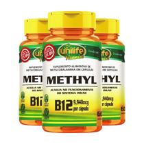 Kit 3 Vitamina B12 Metilcobalamina 350mg 60 Cápsulas Unilife - Unilife Vitamins