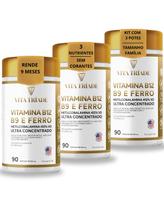 Kit 3 Vitamina B12 Metilcobalamina Ácido Fólico Ferro 180 Cápsulas Sem corante Vita Tríade
