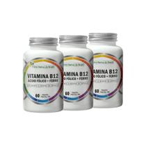 Kit 3 Vitamina B12 Metilcobalamina + Ácido Fólico + Ferro 3X60 caps Flora Nativa