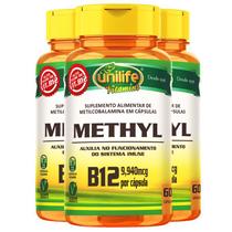 Kit 3 Vitamina b12 metilcobalamina Unilife 60 cápsulas