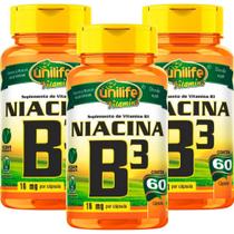 Kit 3 Vitamina B3 Niacina 500mg Puro 180 Caps Vegana Unilife