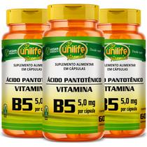 KIT 3 VITAMINA B5 ÁCIDO PANTOTÊNICO - 60 Cápsulas 500mg UNILIFE KIT 3 VITAMINA B5 ÁCIDO PANTOTÊNICO - 60 Cápsulas 500mg UNILIFE