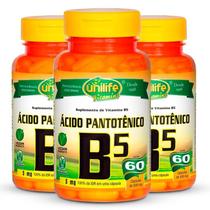 Kit 3 Vitamina B5 Ácido Pantotênico 60 Cápsulas Unilife Kit 3 Vitamina B5 Ácido Pantotênico 60 Cápsulas Unilife