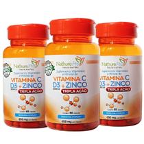 Kit 3 Vitamina C + D3 + Zinco (Tripla Ação) 60 Cápsulas 650mg - NathurePro