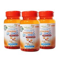 Kit 3 Vitamina C + D3 + Zinco (Tripla Ação) 60 Cápsulas 650mg Kit 3 Vitamina C + D3 + Zinco (Tripla Ação) 60 Cápsulas 650mg