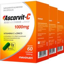 Kit 3 Vitamina C e Zinco Ascorvit C 1000mg 60 Cápsulas Maxinutri Kit 3 Vitamina C e Zinco Ascorvit C 1000mg 60 Cápsulas Maxinutri