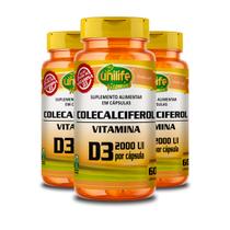 Kit 3 Vitamina D3 2000 UI Colecalciferol Unilife 60 Cápsulas Kit 3 Vitamina D3 2000 UI Colecalciferol Unilife 60 Cápsulas