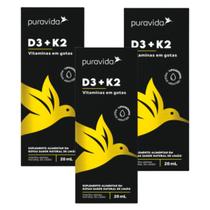 Kit 3 Vitamina D3 + K2 Em Gotas Biodisponível Puravida