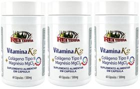 Kit 3 Vitamina K2 + Colágeno Tipo 2 + Magnésio 180 Cápsulas - Rei Terra