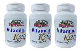 Kit 3 Vitamina K2 Mk7 480mg 60 Cápsulas Menaquinona 65mcg