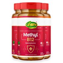 Kit 3 Vitamina Methyl B12 Unilife Morango 60 comprimidos Kit 3 Vitamina Methyl B12 Unilife Morango 60 comprimidos