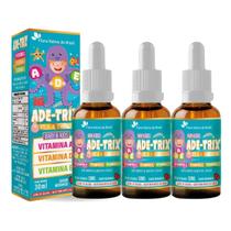 Kit 3 Vitaminas A D e E AdeTrix Kids Gotas Sabor Morango 30ml Flora Nativa