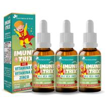 Kit 3 Vitaminas C D e Zinco Imunitrix Kids Gotas Sabor Morango 30ml Flora Nativa