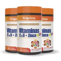 Kit 3 Vitaminas C D e Zinco Kids Sabor Frutas Silvestres 60 cápsulas Mastigáveis Fitoprime