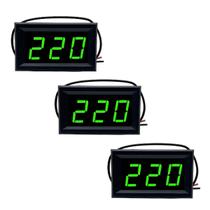 Kit 3 Voltímetro Digital Led AC CA 110v 220v 380v - Verde