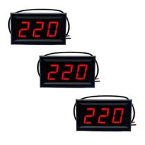 Kit 3 Voltímetro Digital Led AC CA 110v 220v 380v - Vermelho