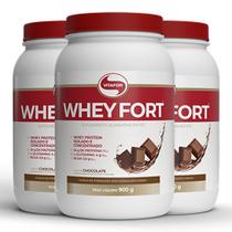 Kit 3 Whey Fort 3W Vitafor Chocolate 900g