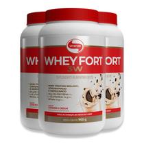 Kit 3 Whey Fort 3W Vitafor Cookies & Cream 900g