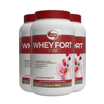 Kit 3 Whey Fort 3W Vitafor Frutas Vermelhas 900g