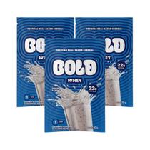 Kit 3 whey protein 22g concentrado facil absorção sache cookies e cream 30g bold