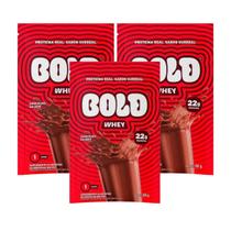 Kit 3 whey protein sache 22g concentrado chocolate leite 30g bold