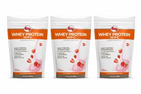 Kit 3 Whey Protein WPC Proteína BCAAs Sabor Morango Vitafor
