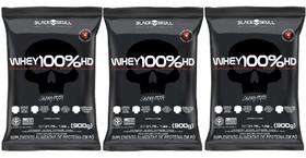 Kit 3 wheys 100% hd black skull 900g - baunilha