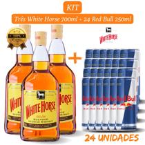 Kit 3 Whisky White Horse 700ml com 24 unidades de Energético RedBull de 250ml