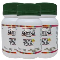 Kit 3 x Adoçante Stevia Color Andina 100% Natural Em Pó Pote 40g Sem Sabor Residual Amargo