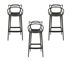 Kit 3 X Banquetas Médias Masters Allegra Empilhavel Bistro Bancada 66 Cm Preto