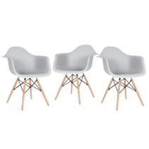 KIT - 3 x cadeiras Charles Eames Eiffel DAW com braços - Base de madeira clara -