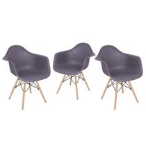 KIT - 3 x cadeiras Charles Eames Eiffel DAW com braços - Base de madeira clara -