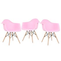 KIT - 3 x cadeiras Charles Eames Eiffel DAW com braços - Base de madeira clara -