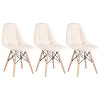 KIT - 3 x cadeiras estofadas Eames Eiffel Botonê - Base de madeira clara