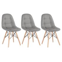 KIT - 3 x cadeiras estofadas Eames Eiffel Botonê - Base de madeira clara