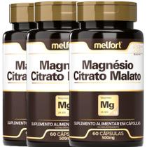 Kit 3 x Citrato Malato de Magnésio 500mg 180 Cápsulas - Suplemento Alimentar