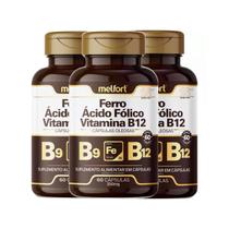 Kit 3 X Ferro, Ácido Fólico e Vitamina B12 60 Cápsulas Melfort