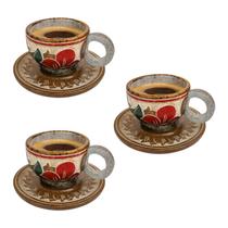 Kit 3 Xícara Pedra Sabão Decorada P/ Café Artesanato Mineiro