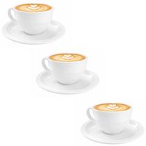 Kit 3 Xícaras com Pires Caneca Branco em Melamina Plástico Duro Resistente 200ml Café Chá Kit 3 Xícaras com Pires Caneca Branco em Melamina Plástico Duro Resistente 200ml Café Chá
