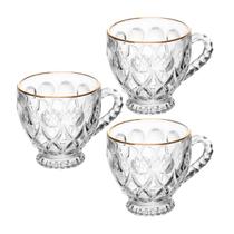 Kit 3 Xícaras Cristal Ecológico 200ml com Filete Dourado