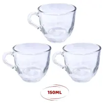 Kit 3 Xícaras Em Vidro 150ml Canecas Para Chá Café Kit 3 Xícaras Em Vidro 150ml Canecas Para Chá Café